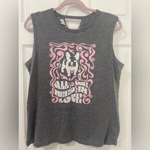 P.J. Salvage Charcoal and Pink Dog Tank Top Size LARGE NOT OS.